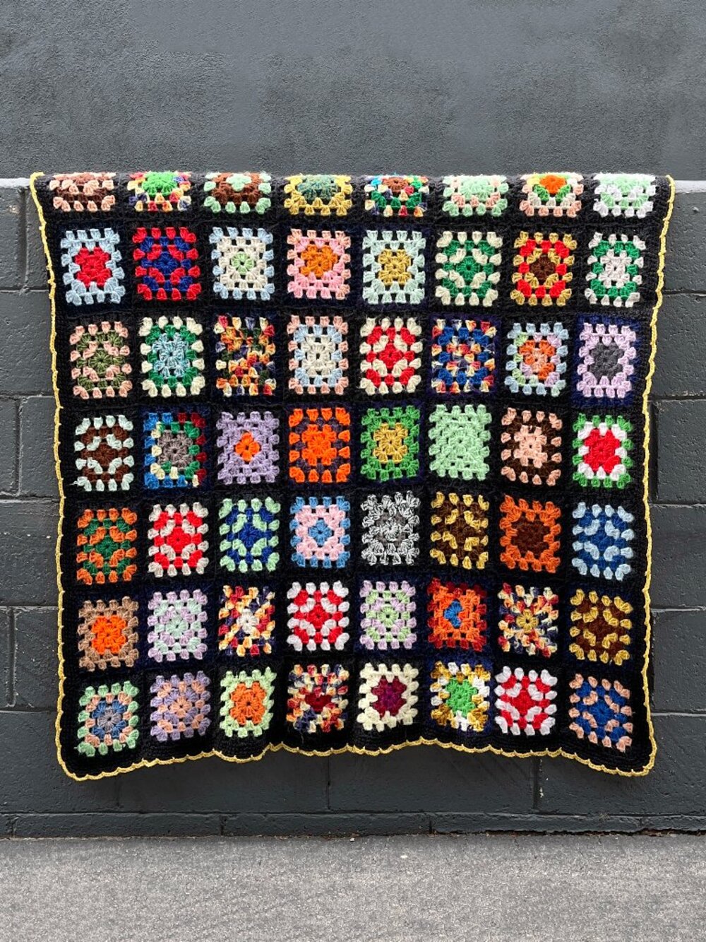 Vintage Handmade Multi Color Crochet Granny Square Afghan Blanket Throw 70 x 52